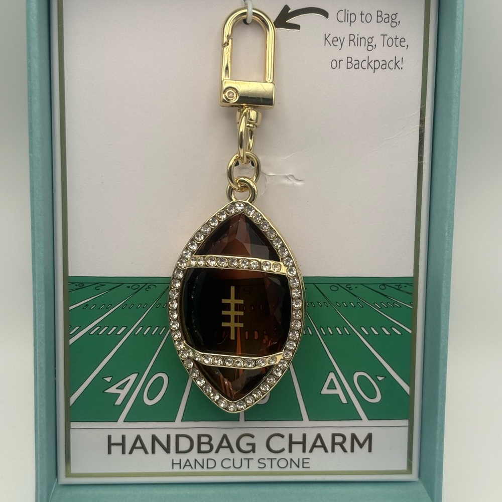 Gold-Tone Brown Football Handbag Charm Keychain